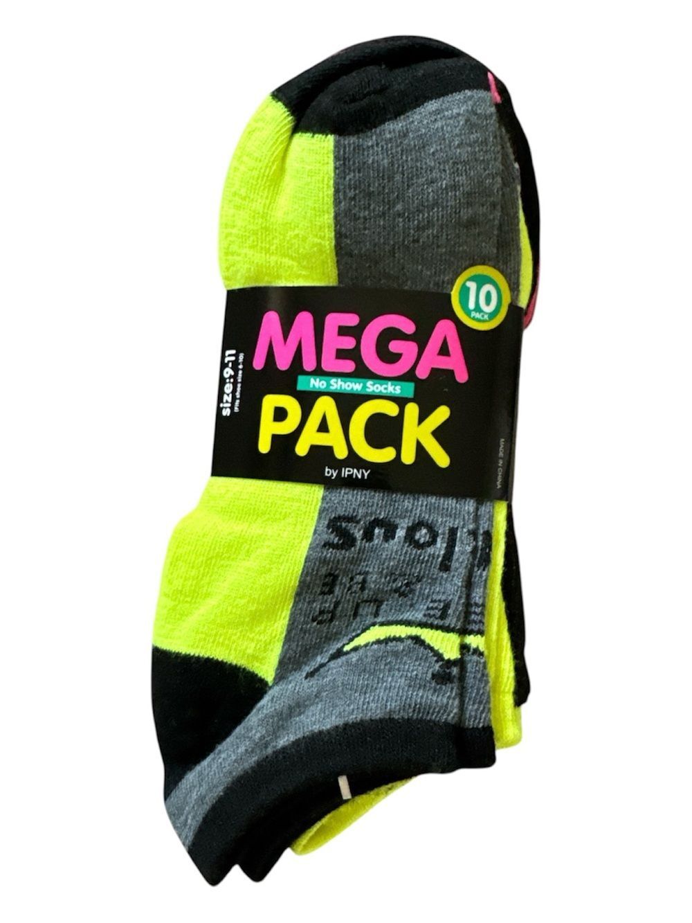 Mega Pack by Women’s No-Show Socks Floral Geo Print Neon Yellow Black 10 Pack